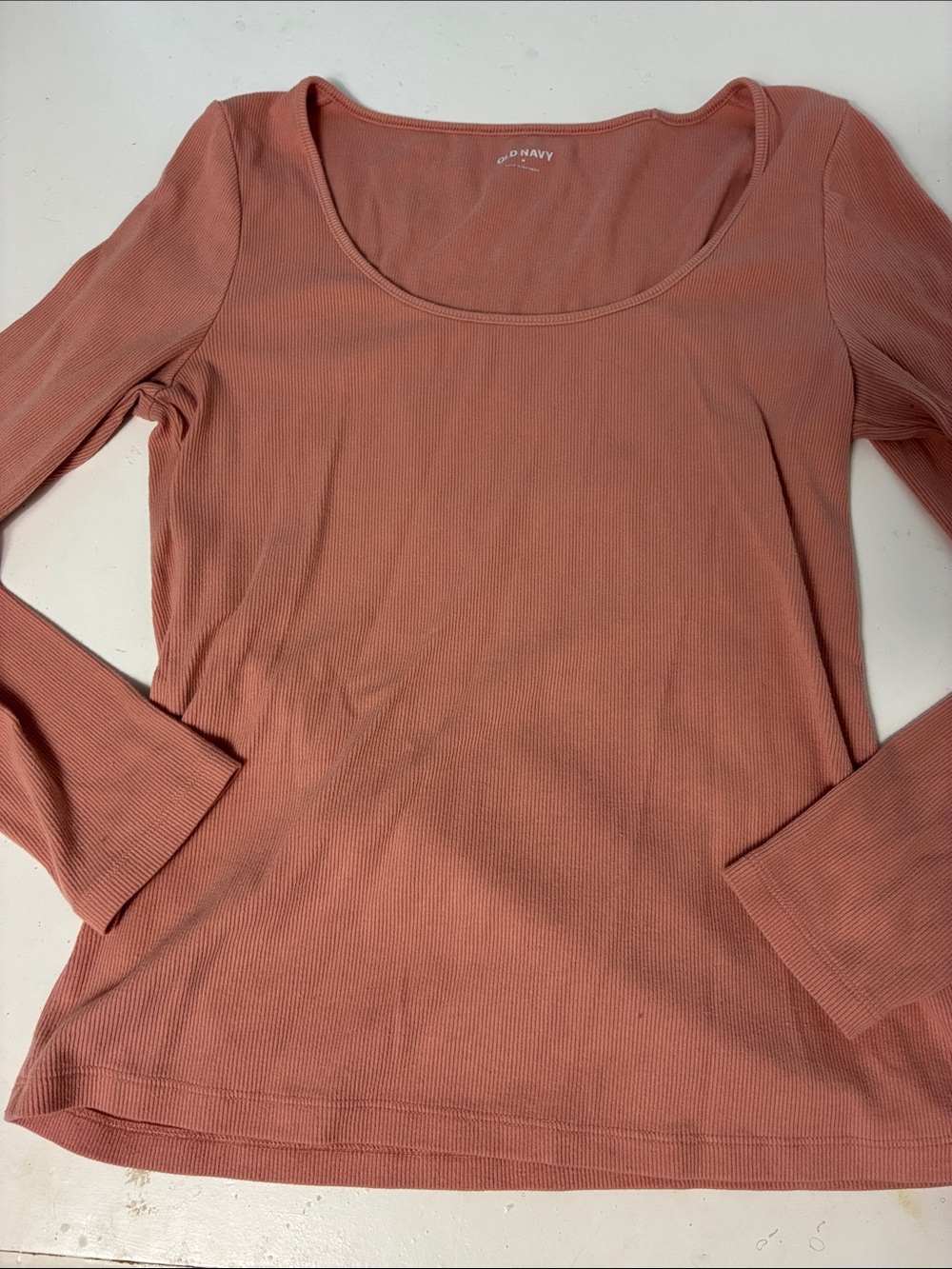Old Navy Medium Long Sleeve Pink Scoop Neck Ribbed Blouse